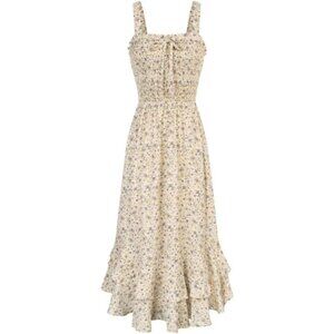 Women's 2024 Summer Floral Boho Dress Square Neck Strapped Swing A Line Beach Lo